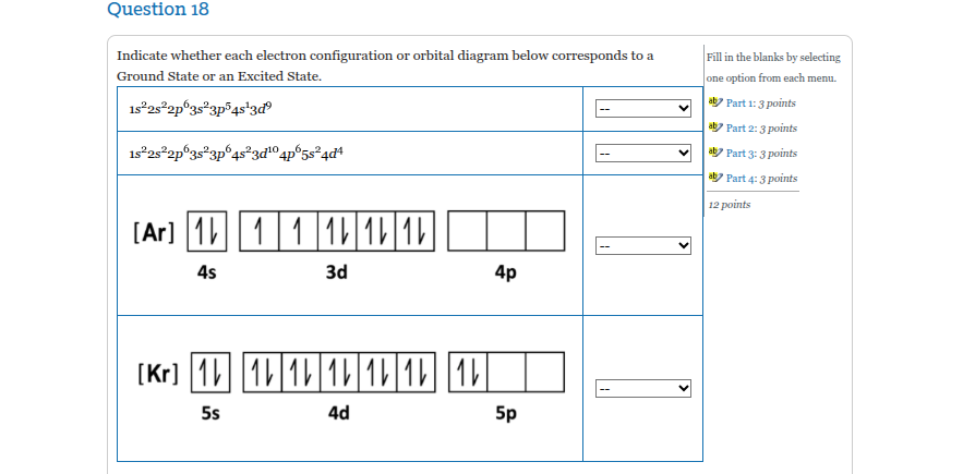 Question 18 Indicate whether each electron