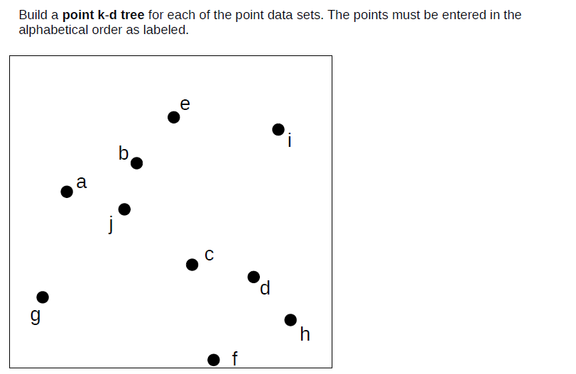Solve Build a point k-d tree for each of the