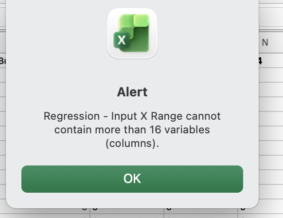 this X N Alert Regression - Input X Range cannot