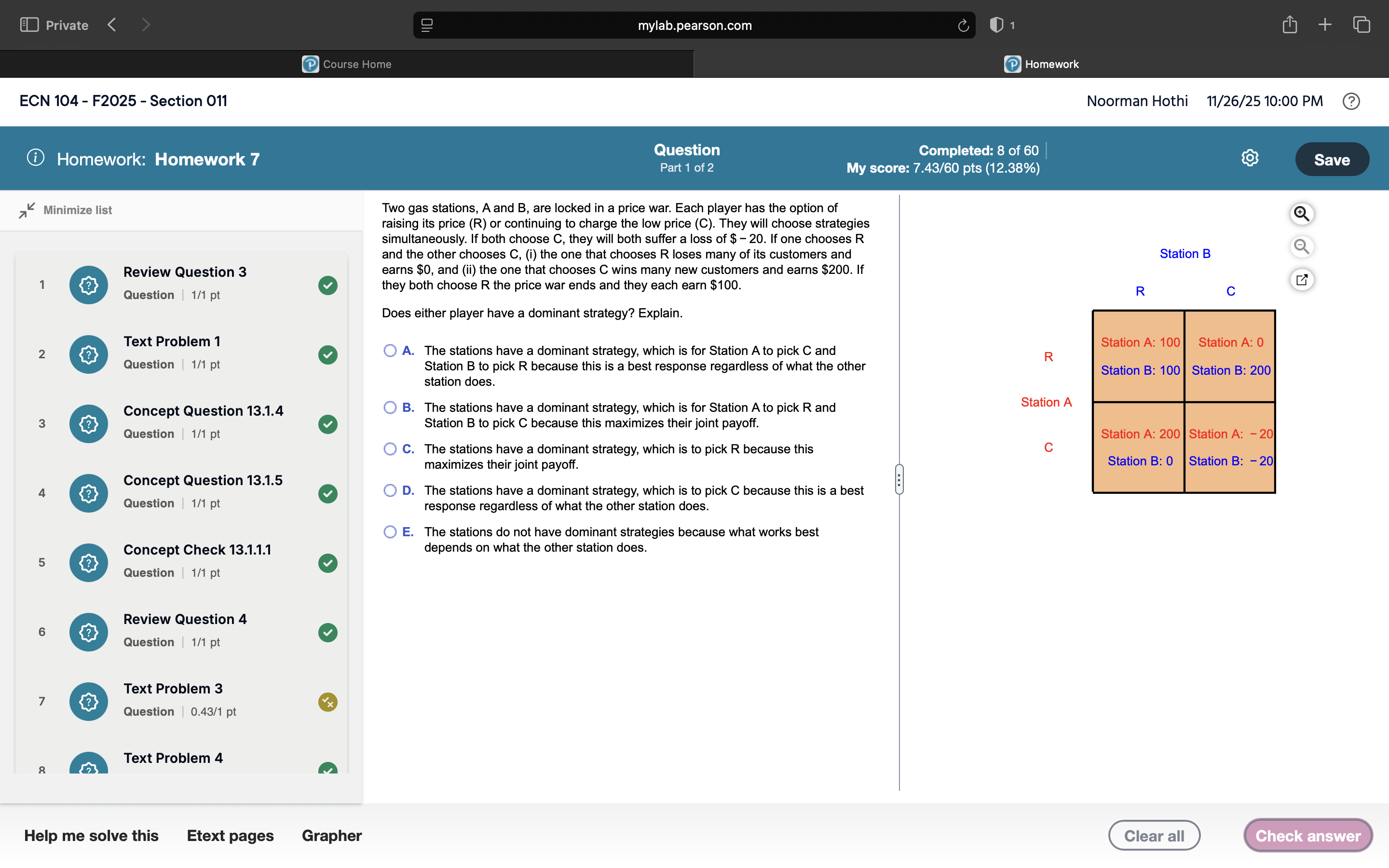 can you answer in my math lab by Pearson form