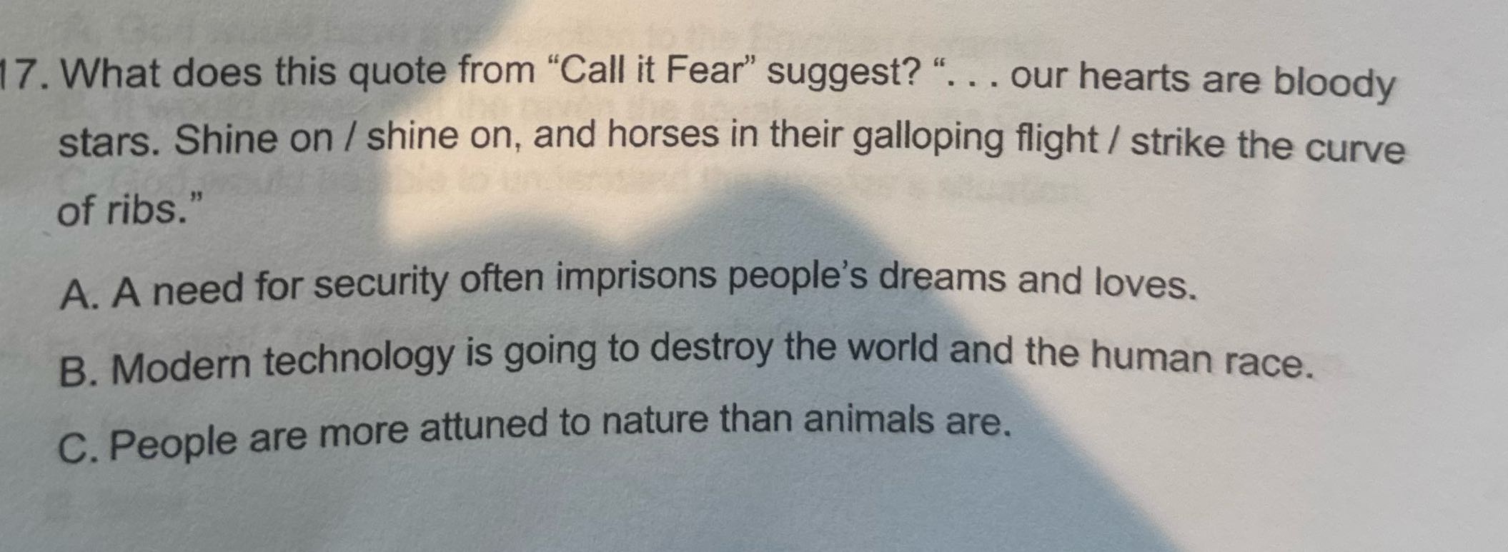 7. What does this quote from "Call it Fear"