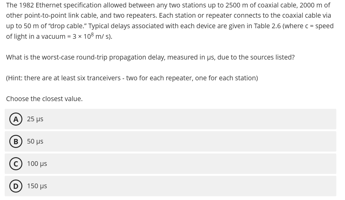 Solve The 1982 Ethernet specification allowed