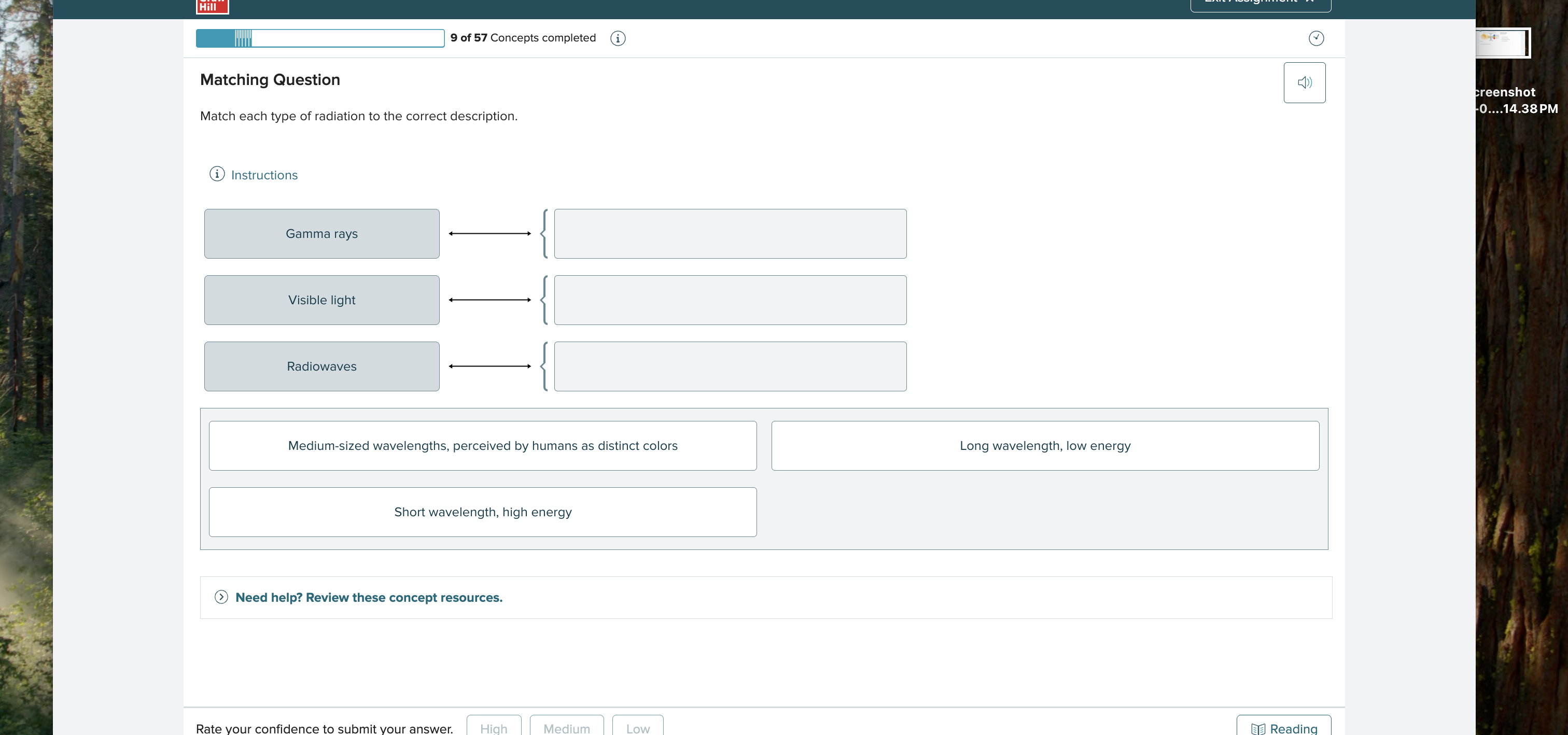 solve fi 9 of 57 Concepts completed Matching