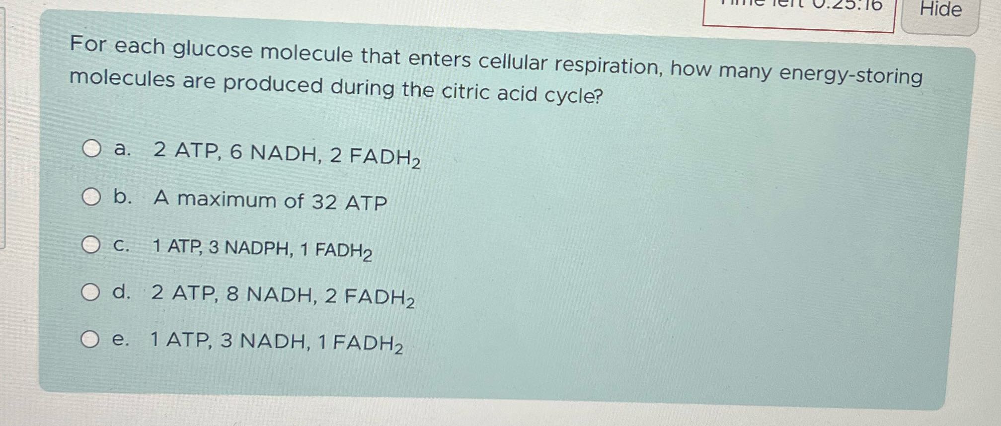 What's the answer 15. 16 Hide For each glucose