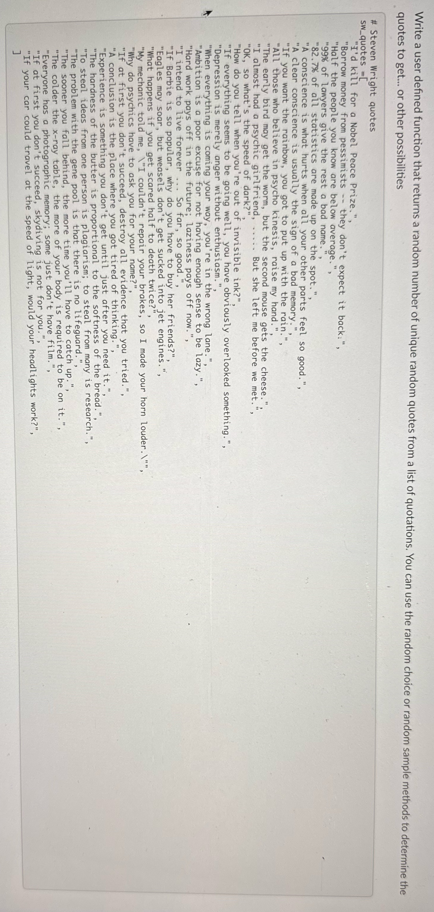 Write a user defined function that returns a