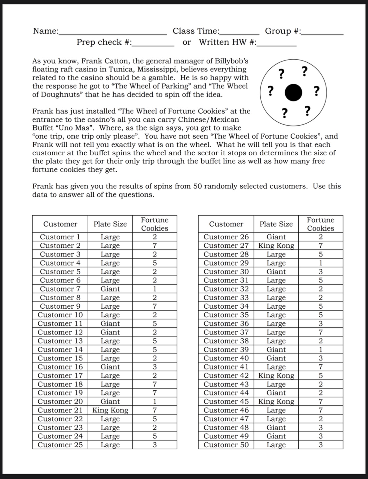 Name: Class Time: Prep check #: or Written HW #: