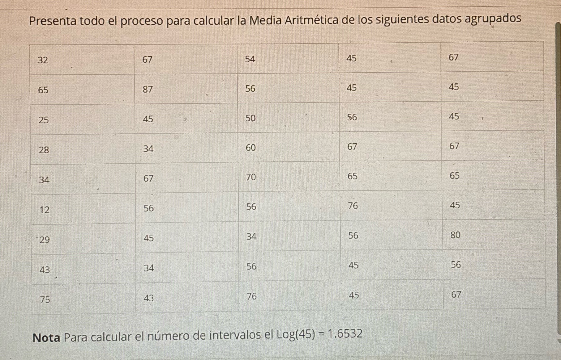 Presenta todo el proceso para calcular la Media