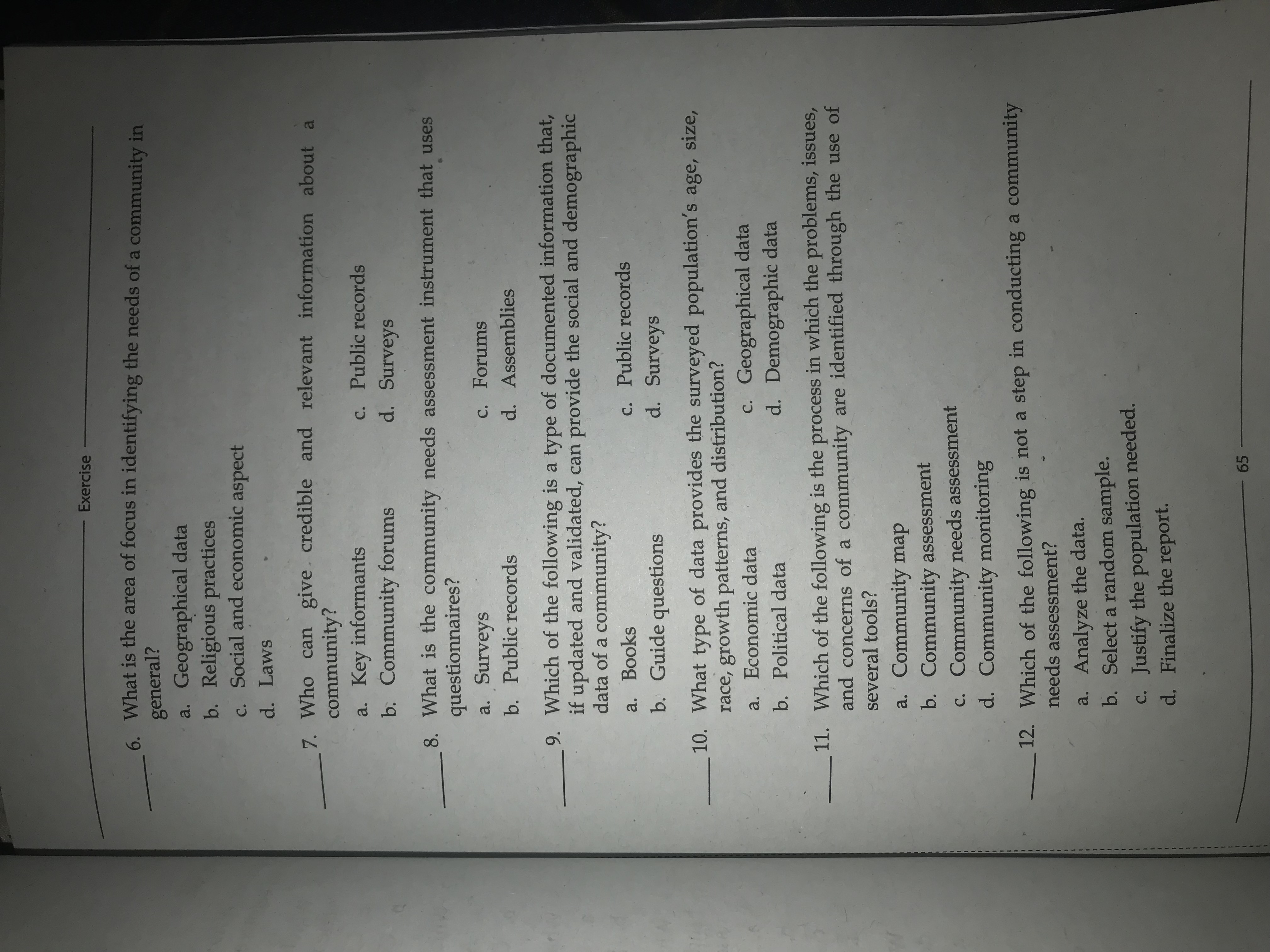 these Exercise 6. What is the area of focus in
