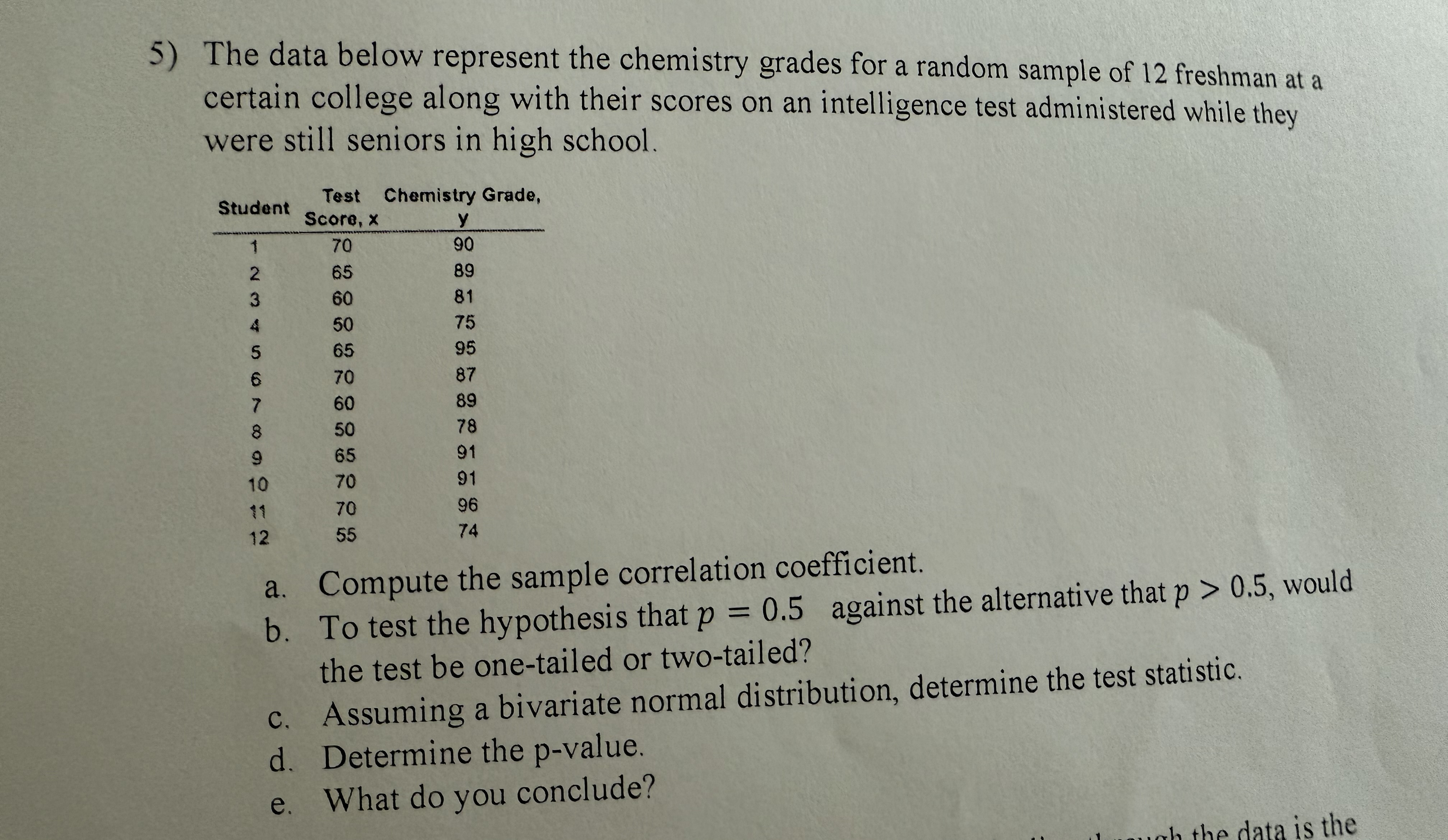 How to solve 5) The data below represent the