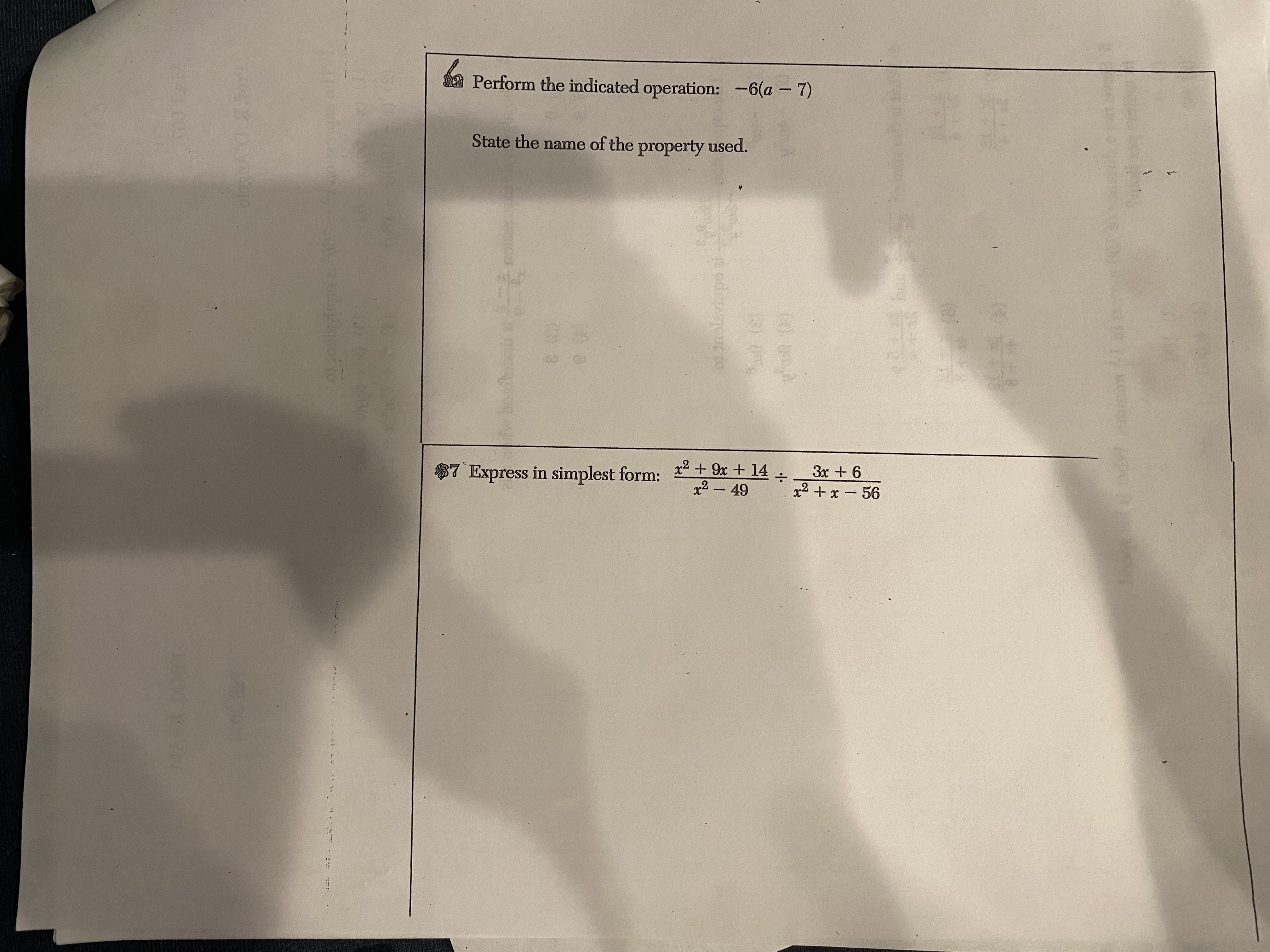 Perform the indicated operation: -6(a - 7) 500