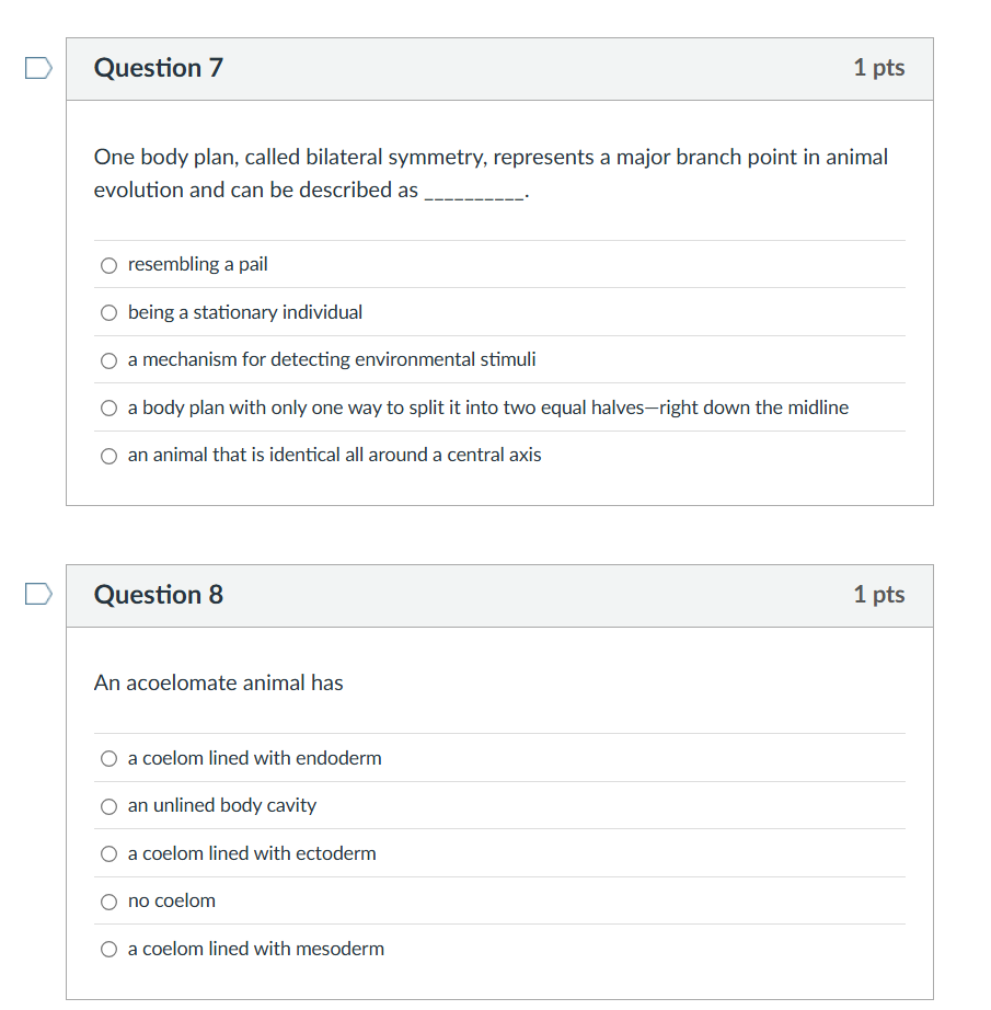 solve D Question 7 1 pts One body plan, called
