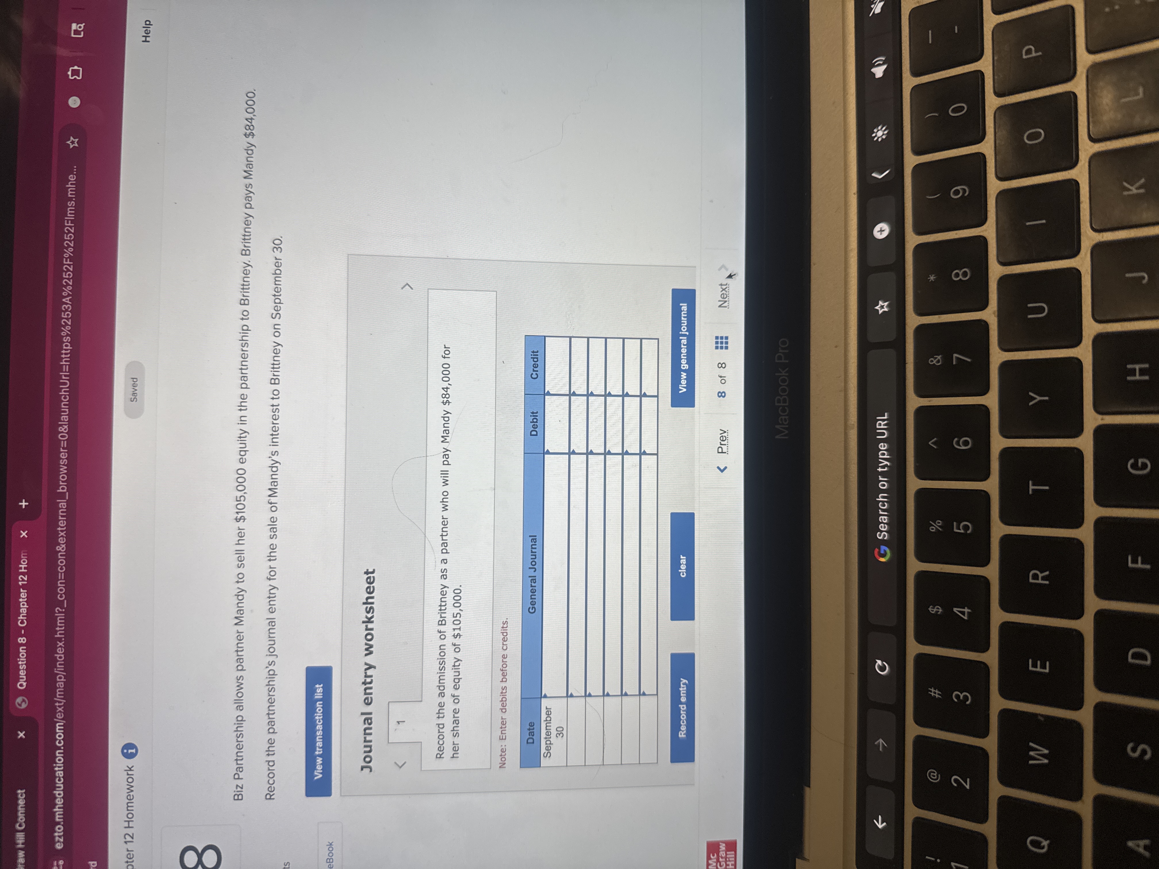 the question raw Hill Connect Question 8 -