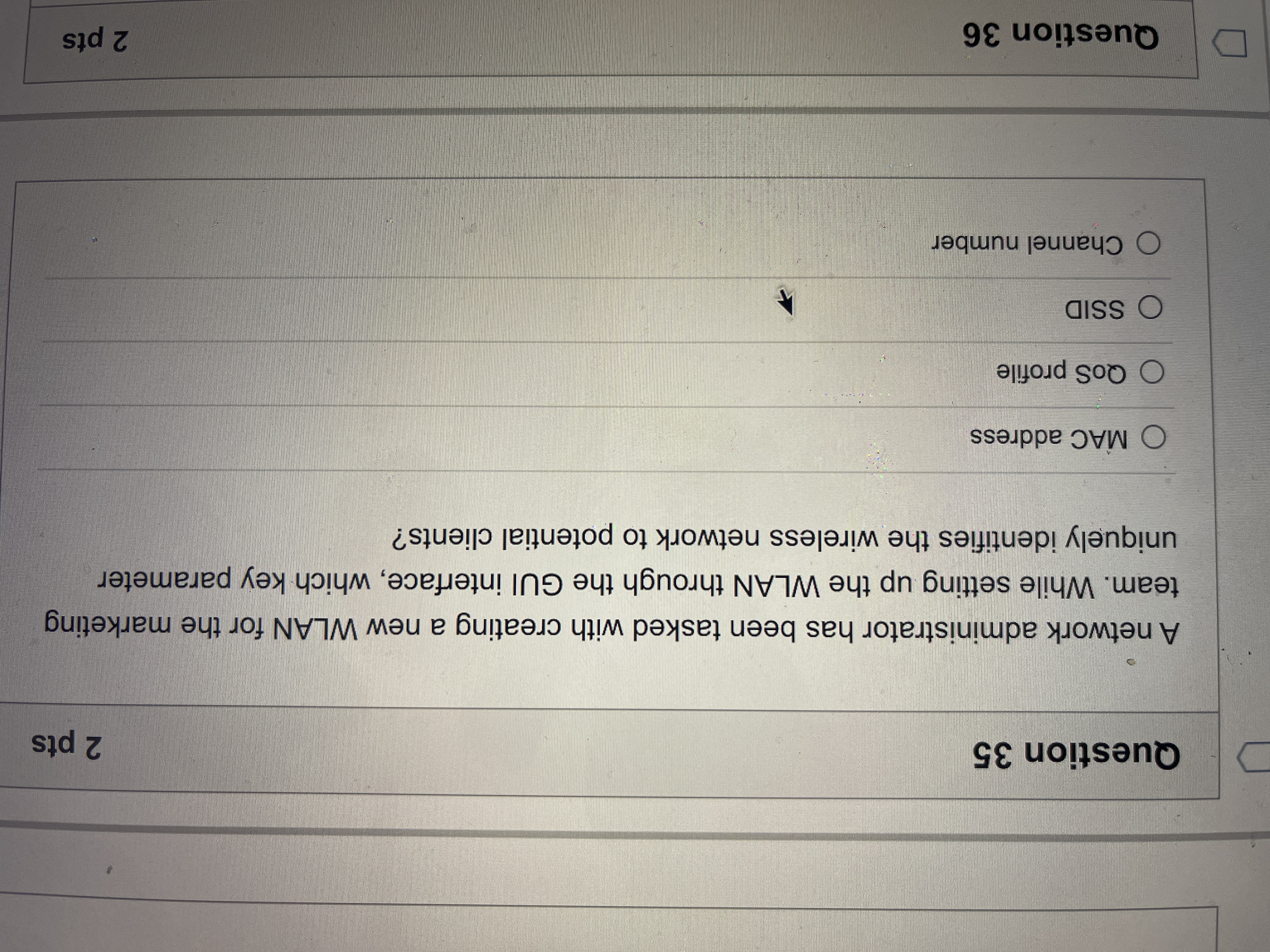 What's the answer? Question 35 2 pts A network