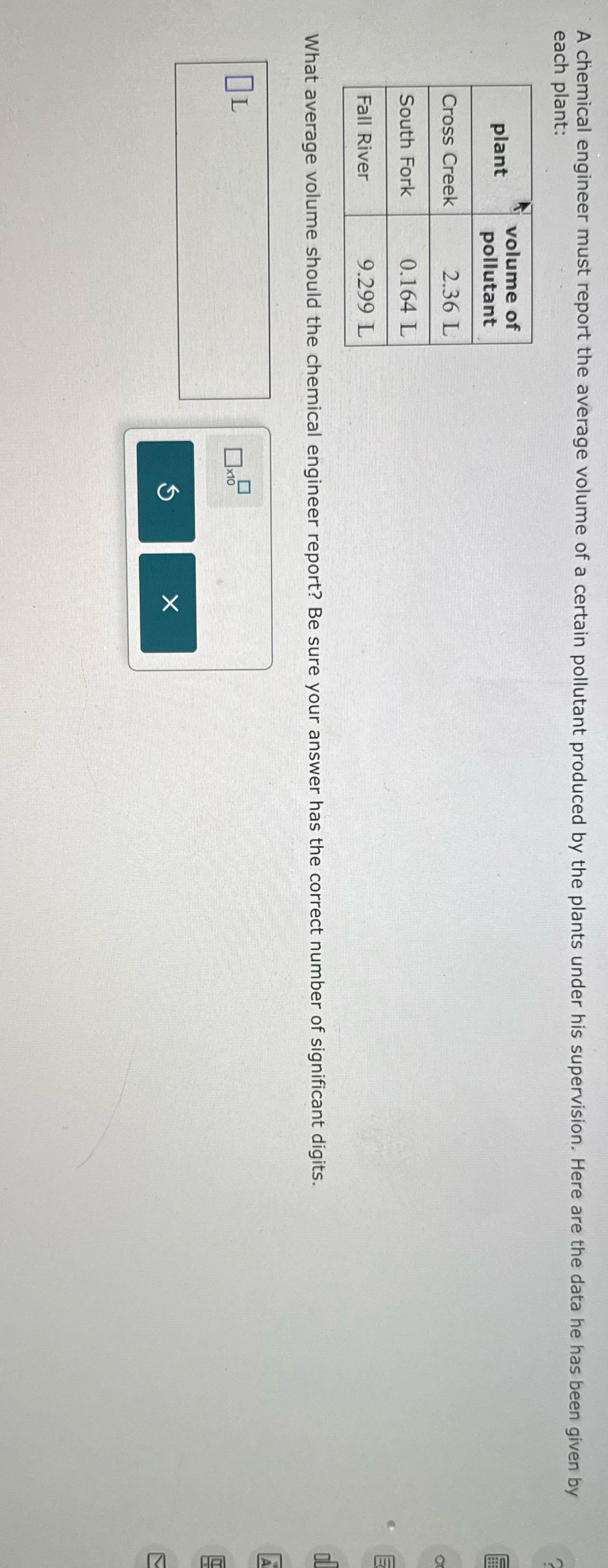 What average volume should the chemical engineer