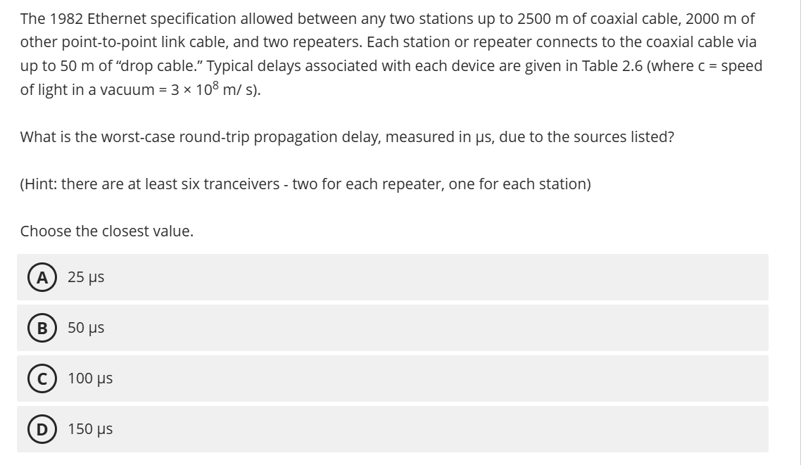 Solve The 1982 Ethernet specification allowed