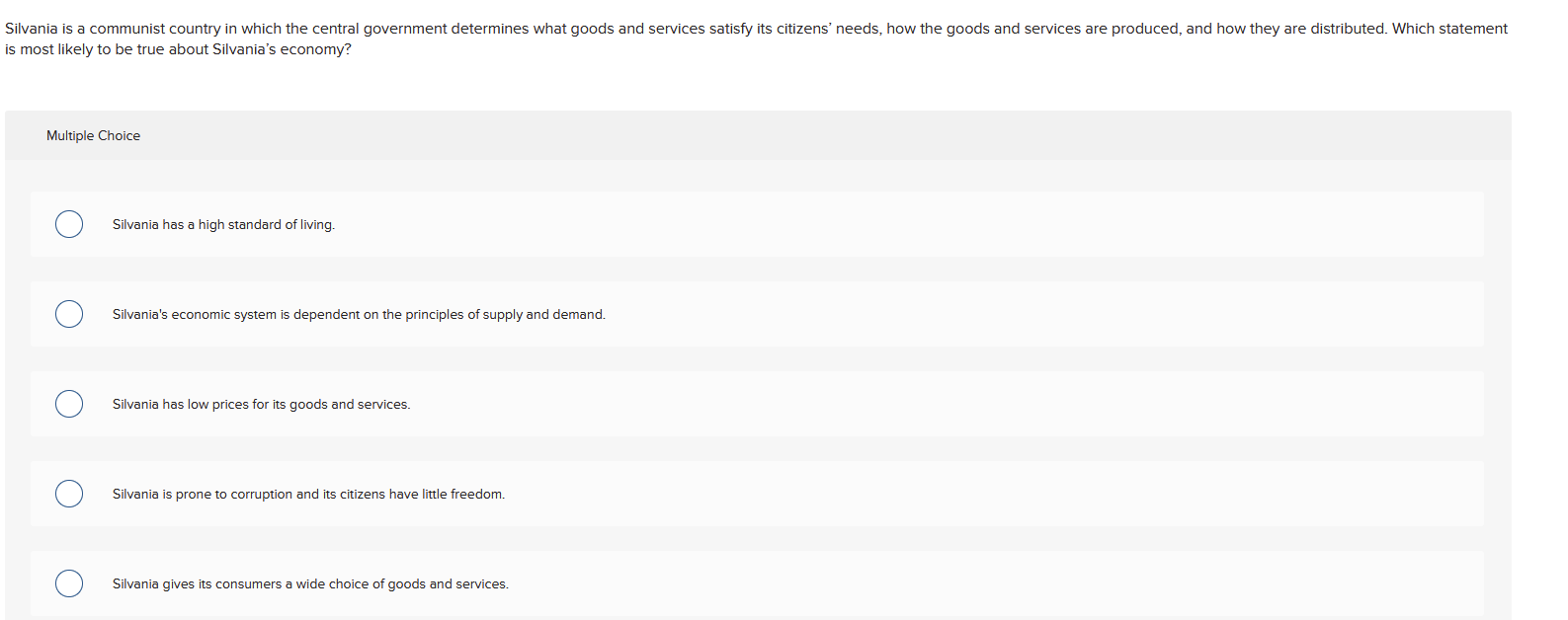 choose correct answer Silvania is a communist