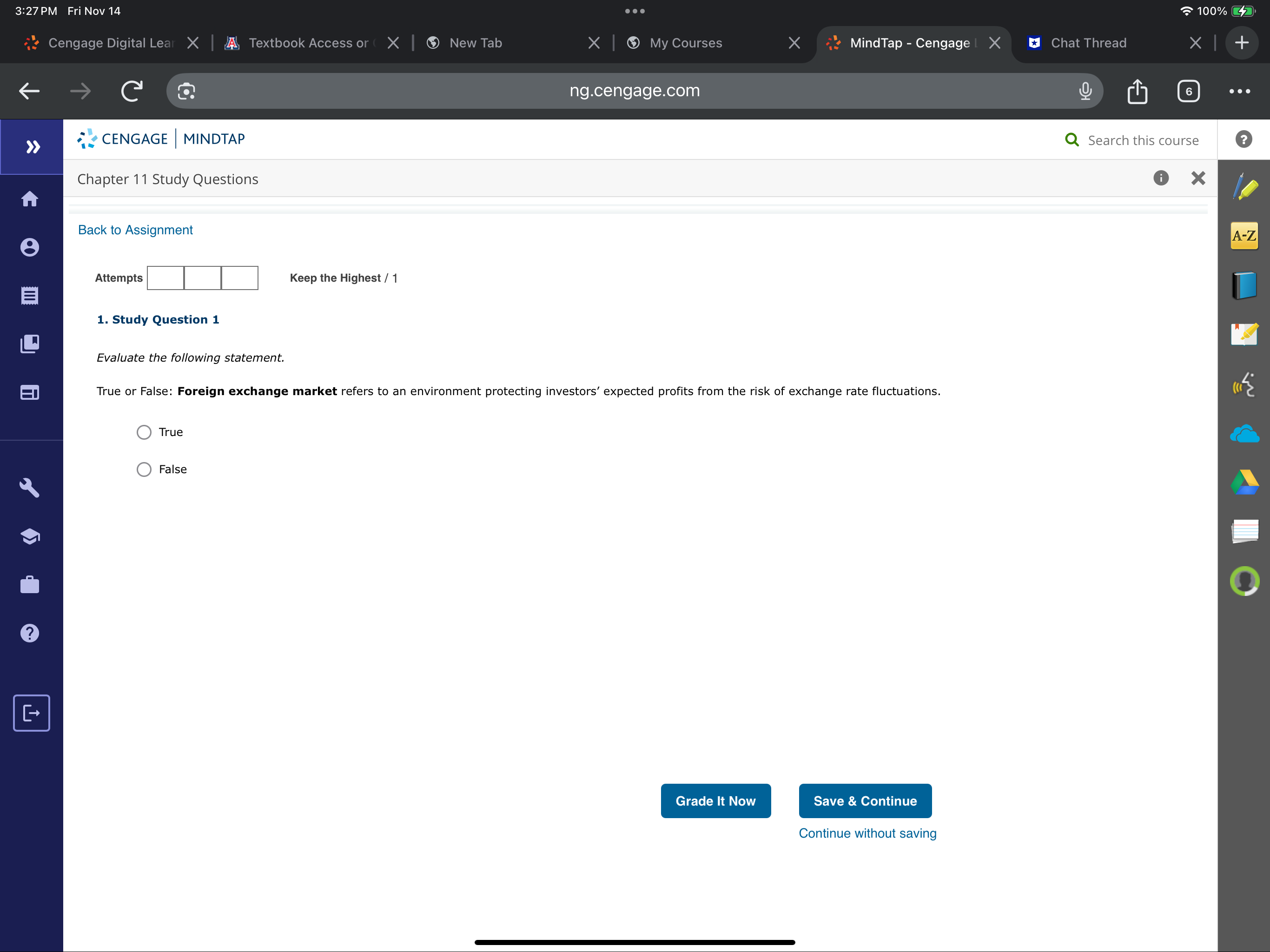 Complete 3:27 PM Fri Nov 14 . . . 100% Cengage