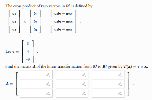 solve The cross product of two vectors in IR3 is