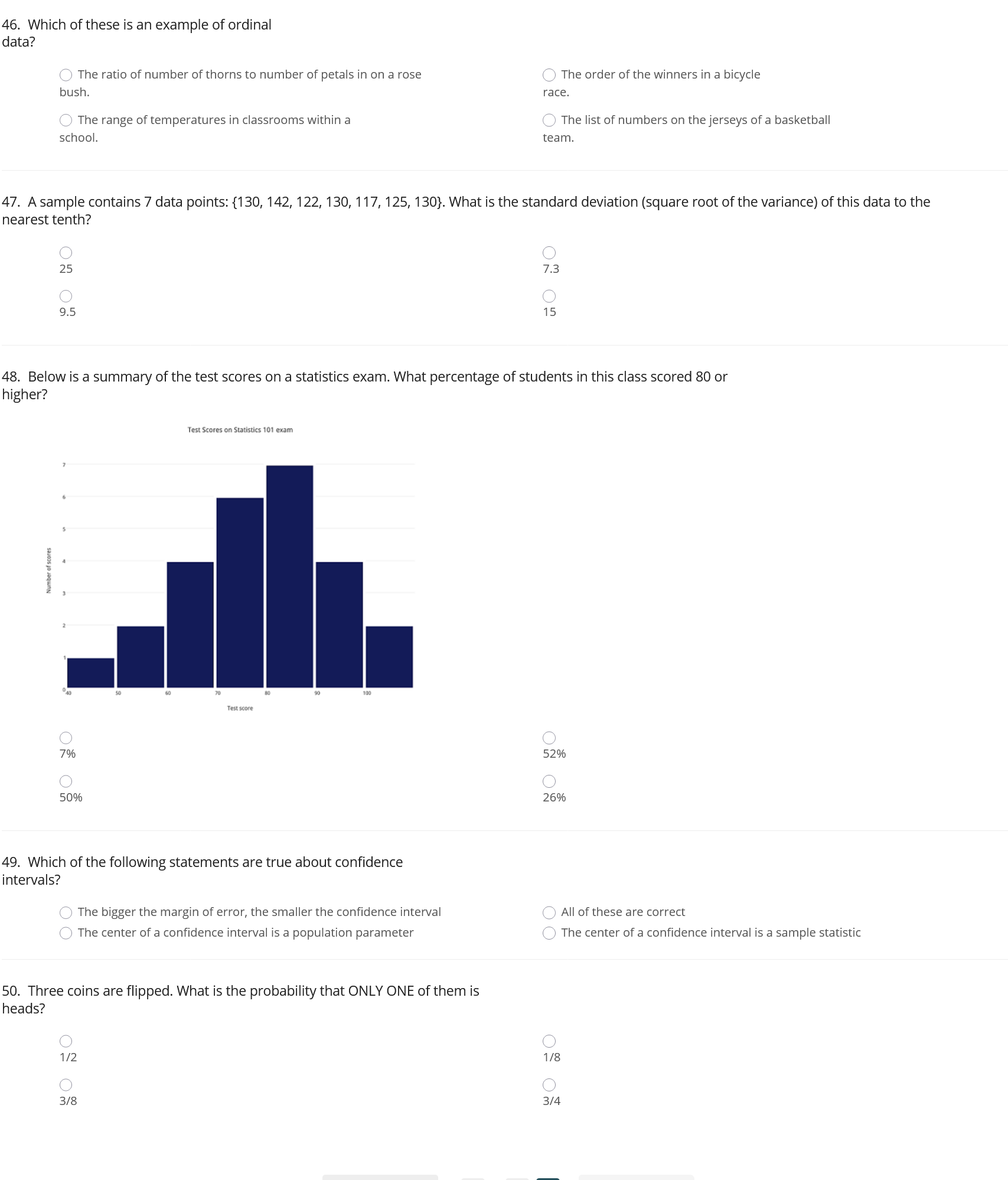 46. Which of these is an example of ordinal data?