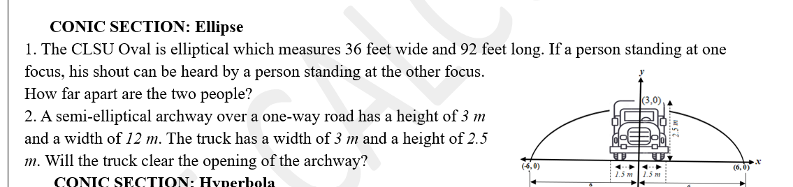 o CONIC SECTION: Ellipse 1. The CLSU Oval is