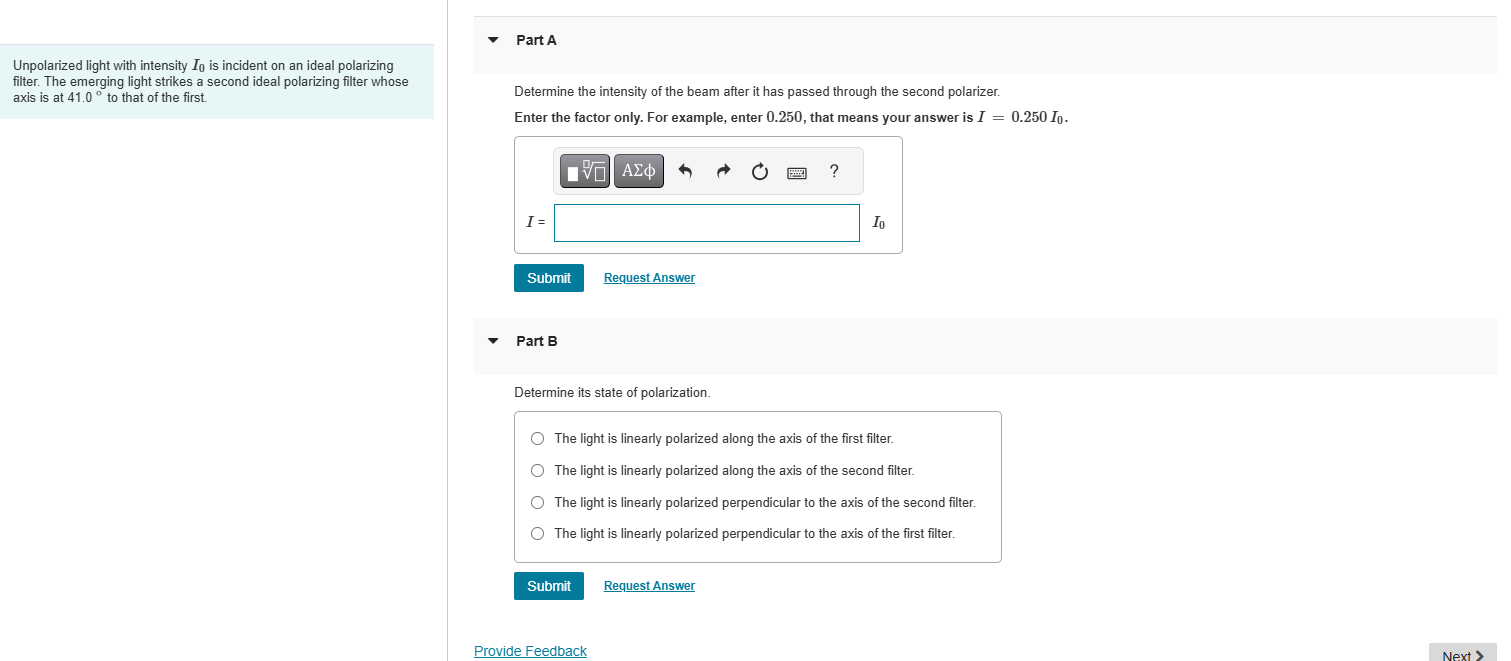 part a and b Unpolarized light with intensity Ip