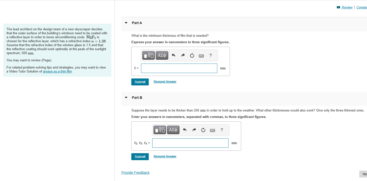 part a and b M Review | Consta ~ PartA The lead
