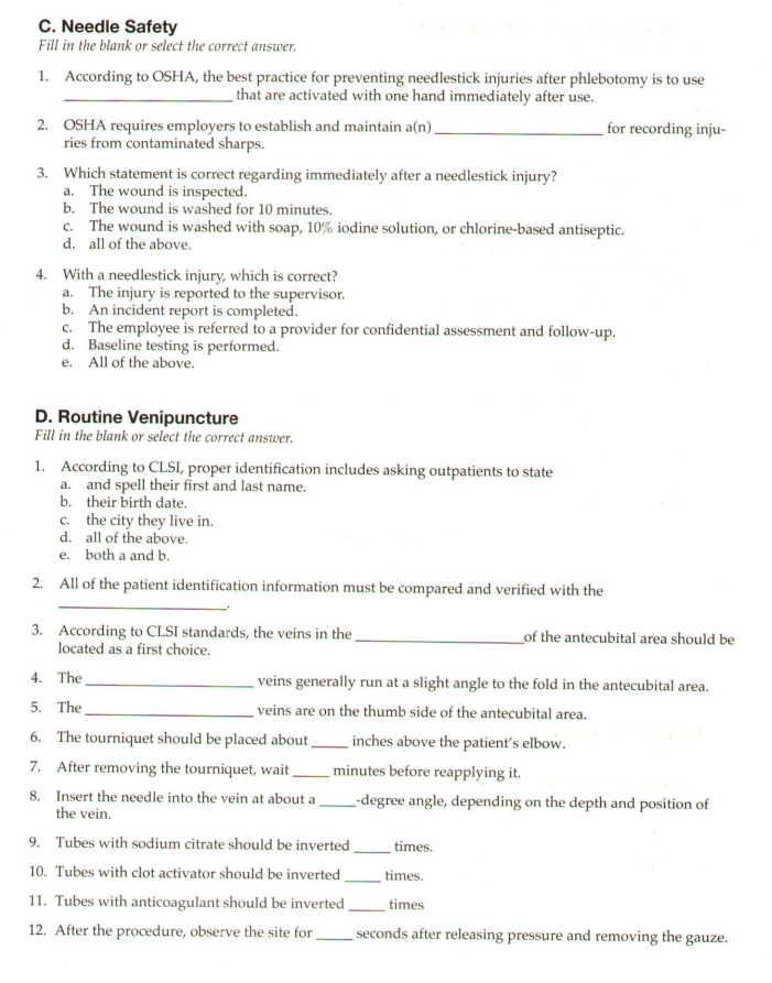 C. Needle Safety Fill in the blank or select the
