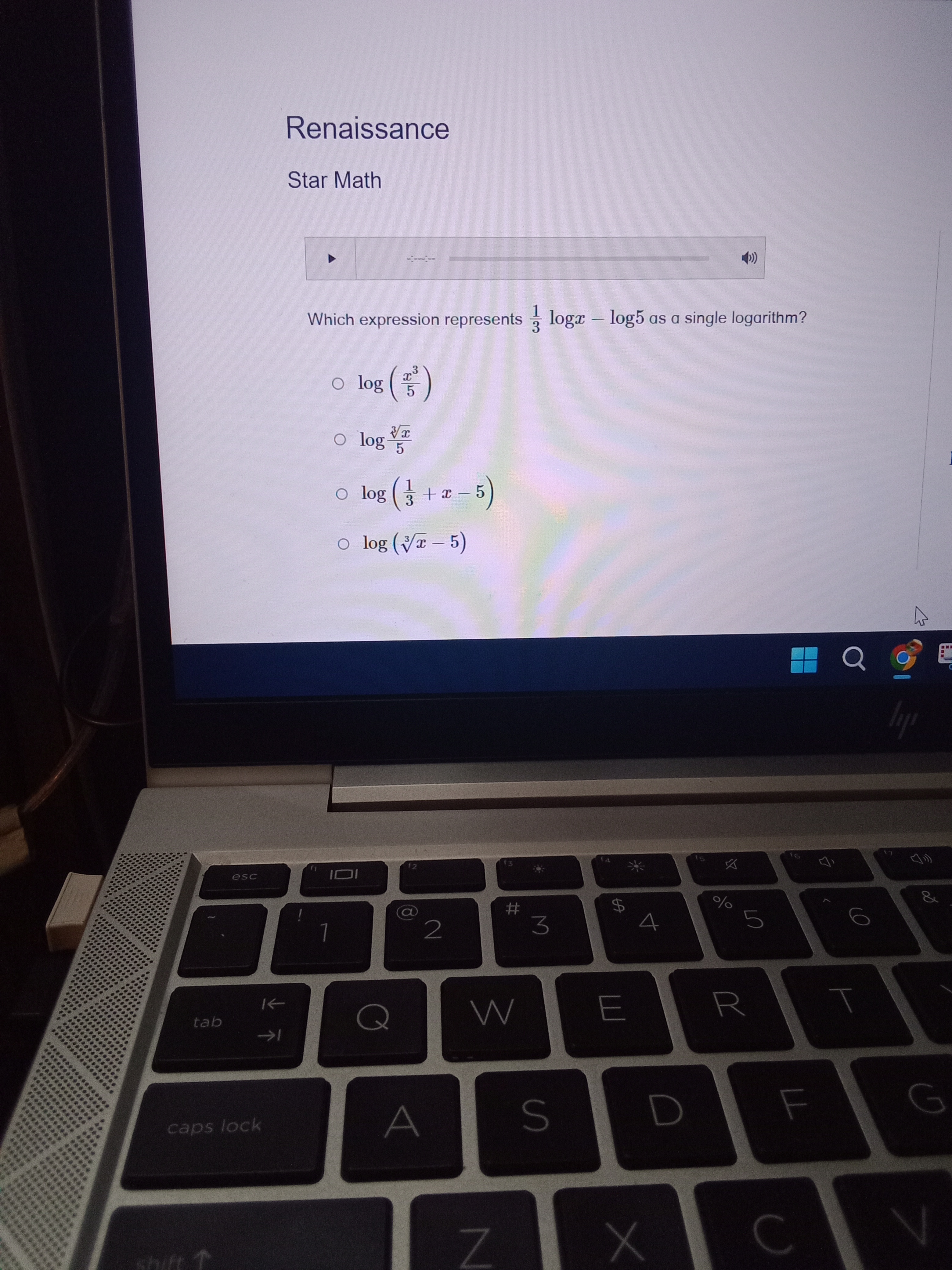 Which expression represents 1/3 log x - log 5 as