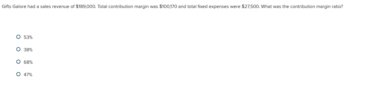 Gifts Galore had a sales revenue of $189,000.