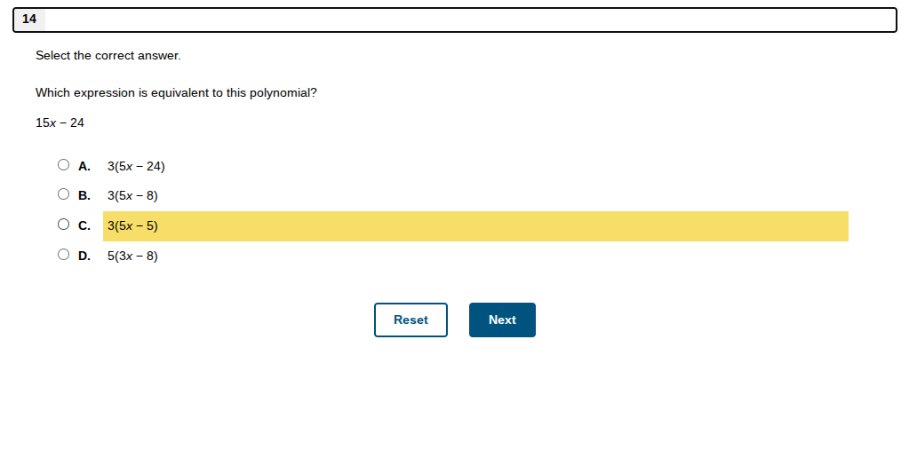 v 14 Select the correct answer. Which expression