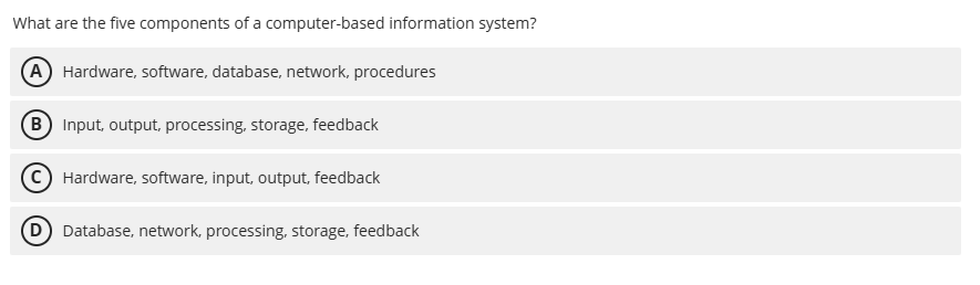 Solve What are the five components of a