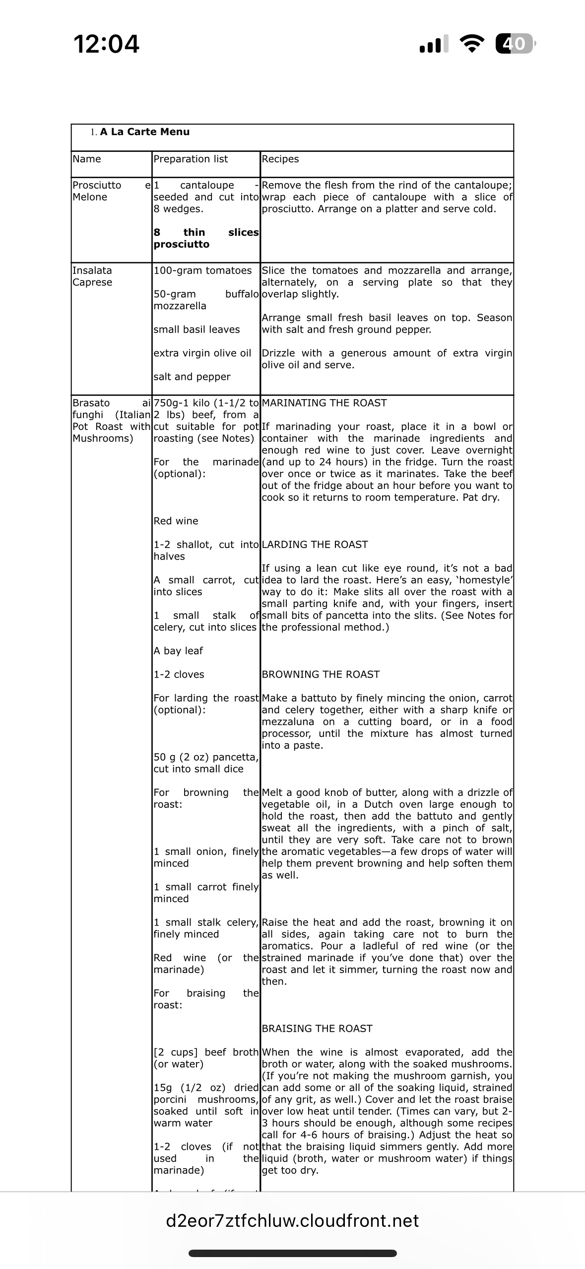 GIVE ME 11 OF THE DISHES 12:04 40 1. A La Carte