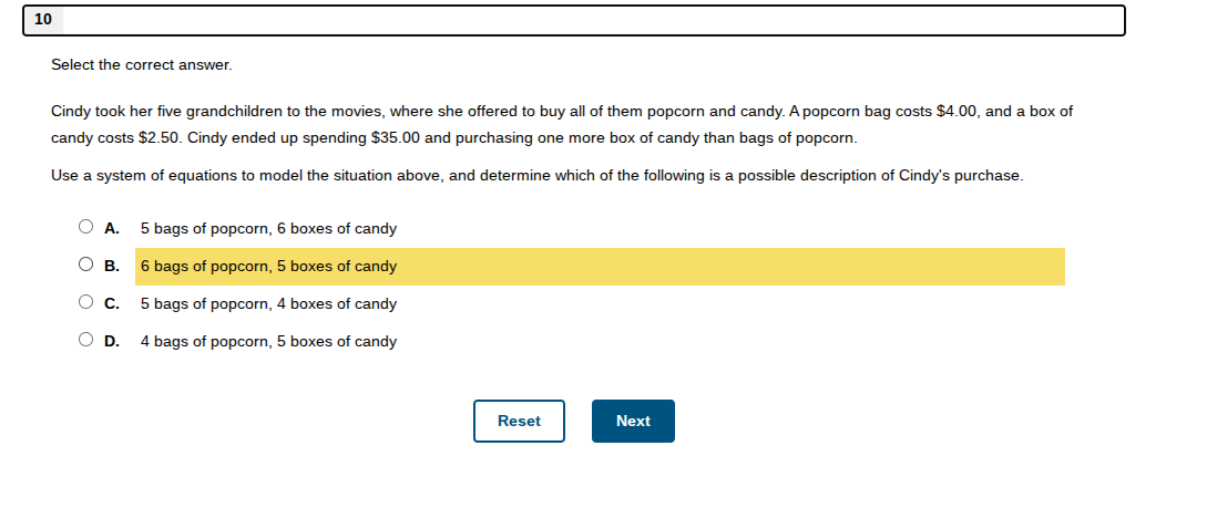 v Select the correct answer. Cindy took her five