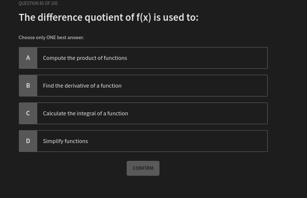 how to solve QUESTION 85 OF 100 The difference