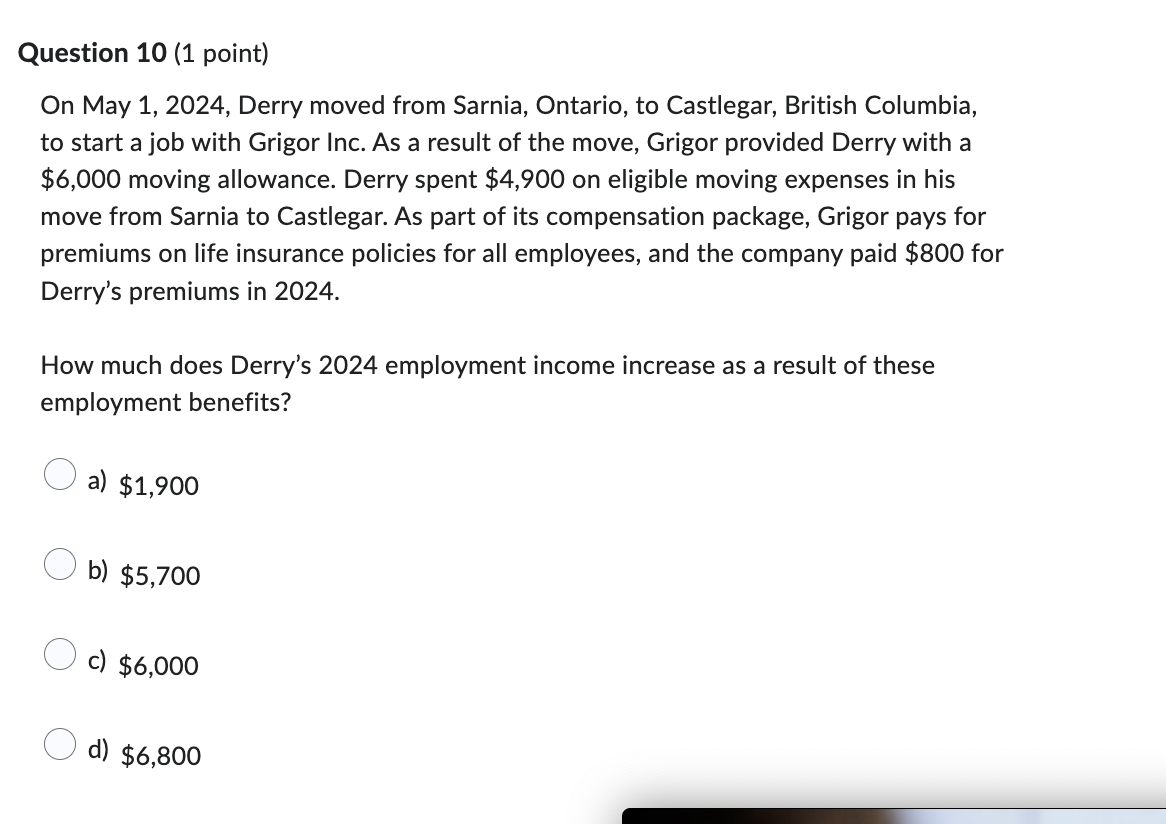 What is the answer Question 10 (1 point) On May