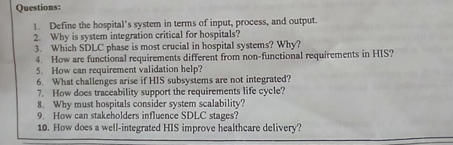 this question Questions: 1. Define the hospital's