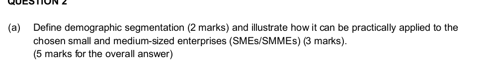 that QUE (a) Define demographic segmentation (2