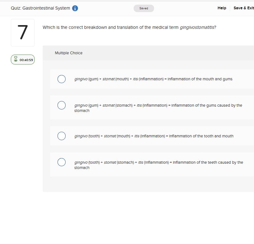 a Quiz: Gastrointestinal System Saved Help Save &