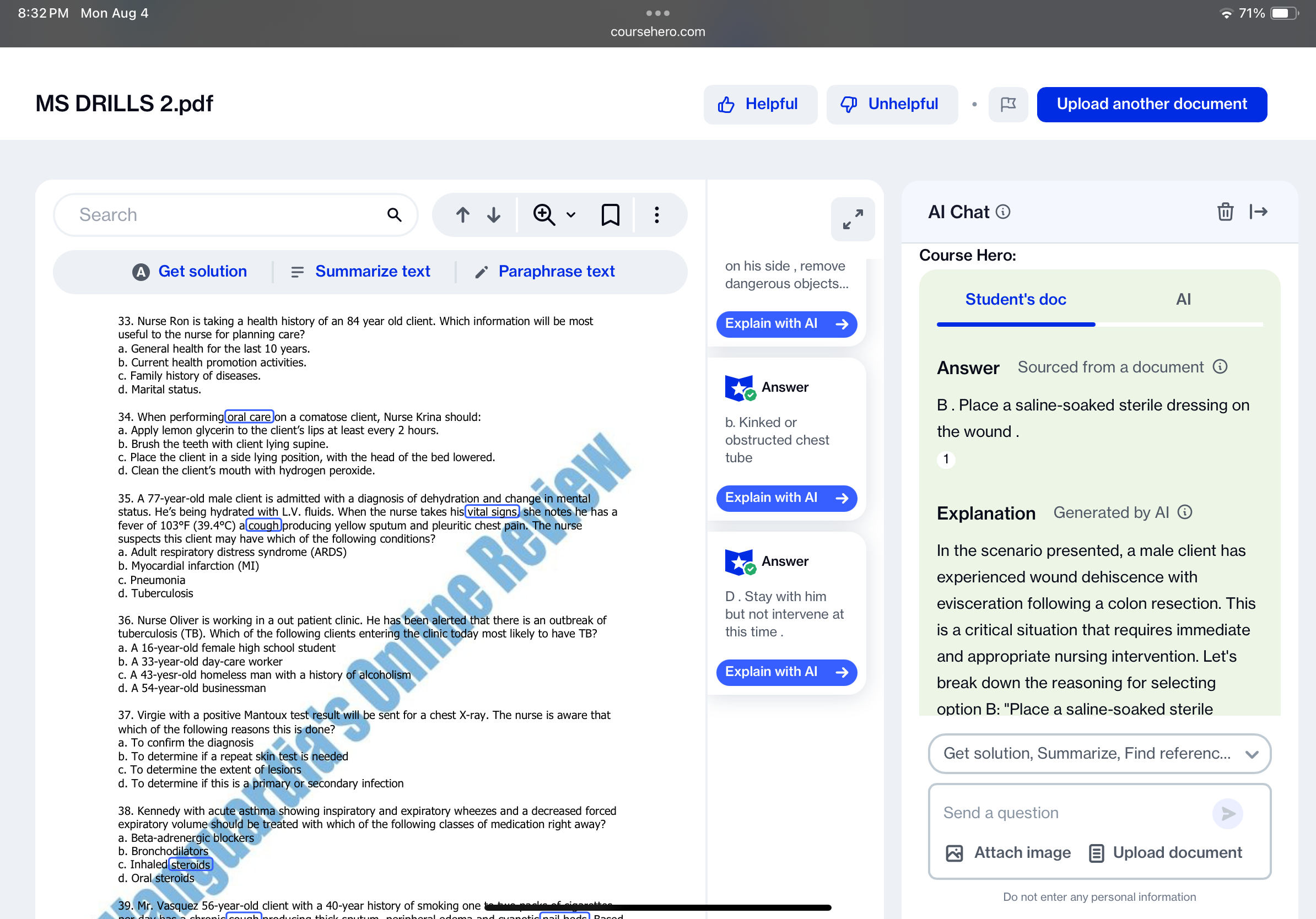 33-38 8:32 PM Mon Aug 4 71% coursehero.com MS