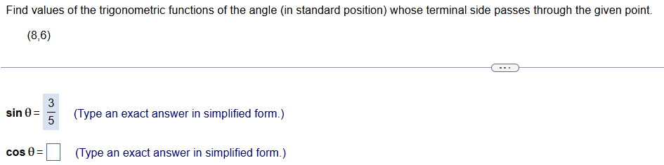 Find values of the trigonometric functions of the