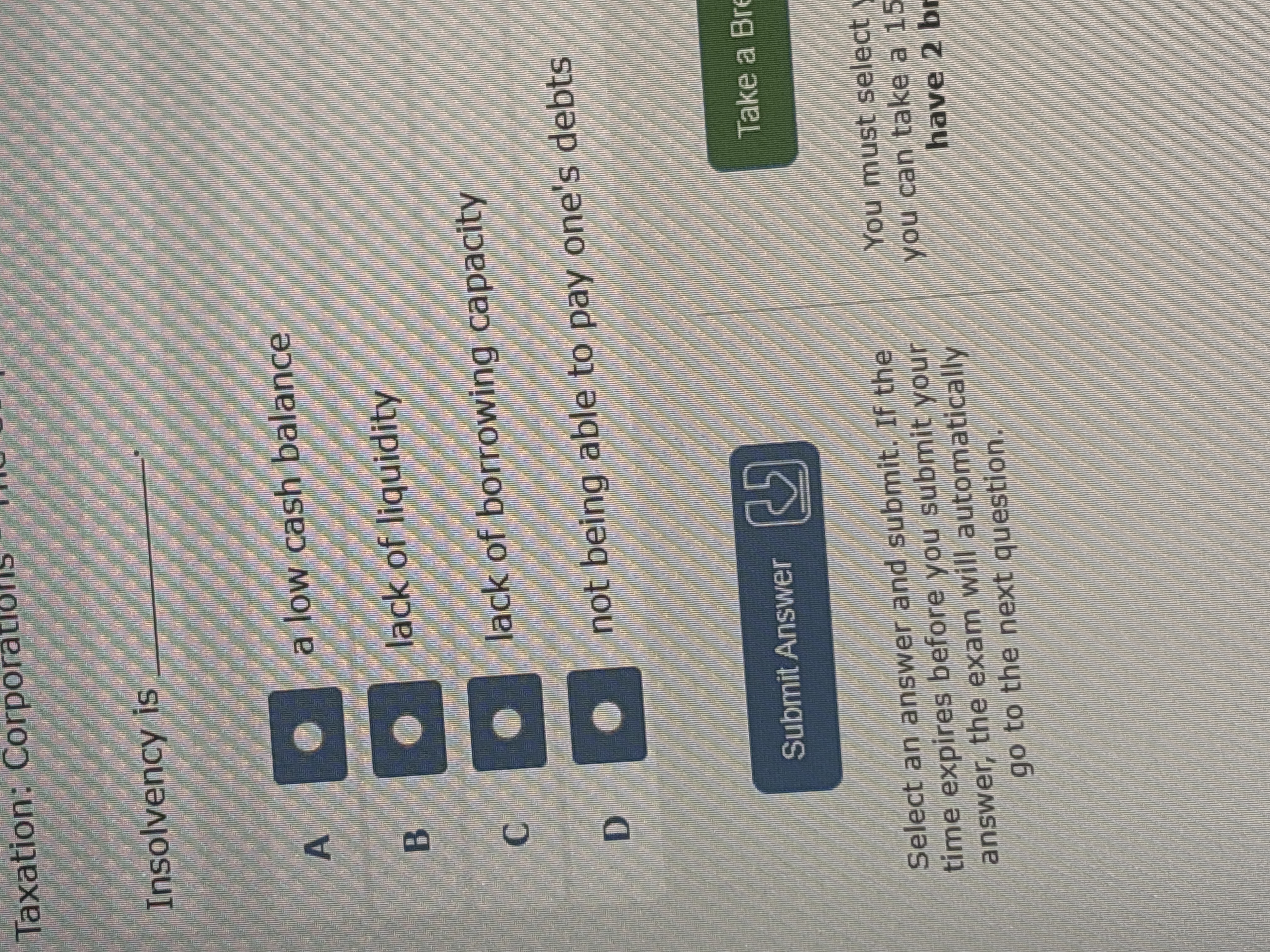 Taxation: Corporations Insolvency is A a low cash