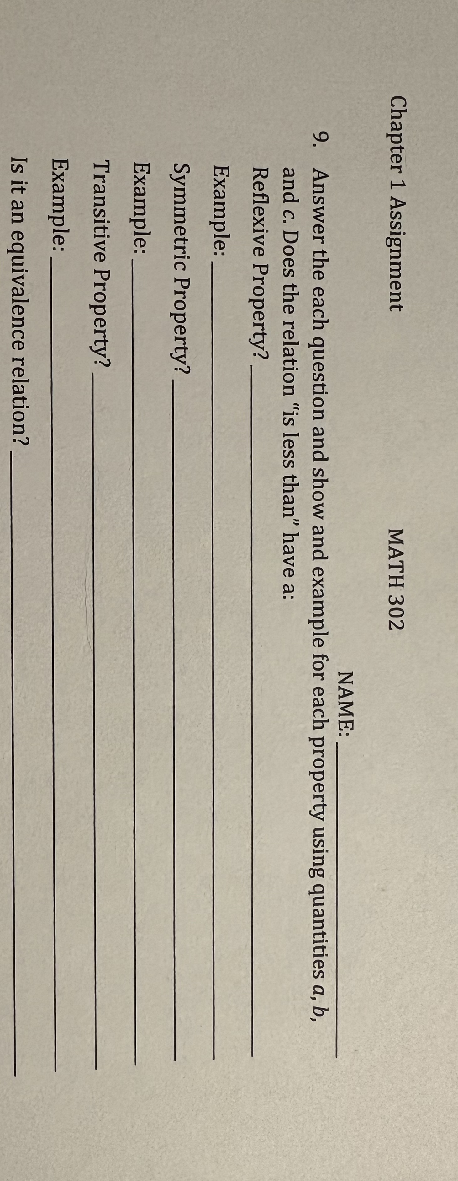 Solve Chapter 1 Assignment MATH 302 NAME: 9.