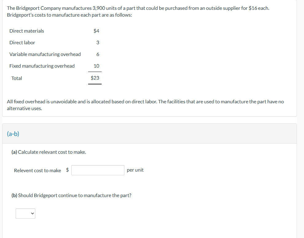 The Bridgeport Company manufactures 3,900 units