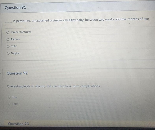 a Question 91 is persistent, unexplained crying