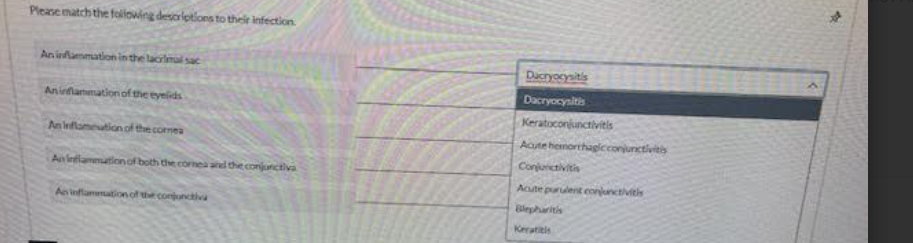 solve Please match the following descriptions to