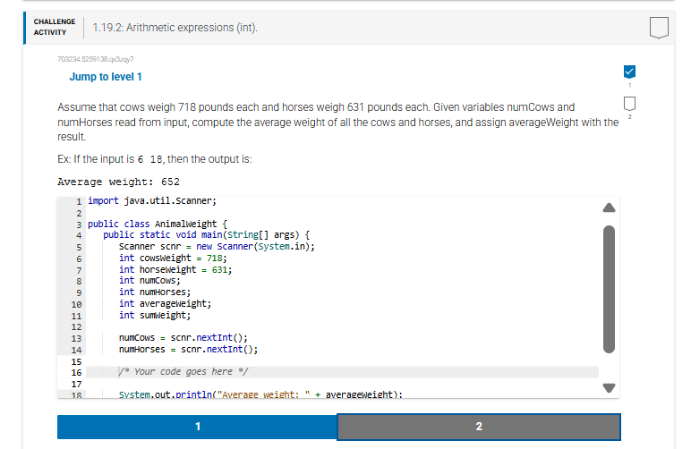 solve CHALLENGE ACTIVITY 1.19.2: Arithmetic