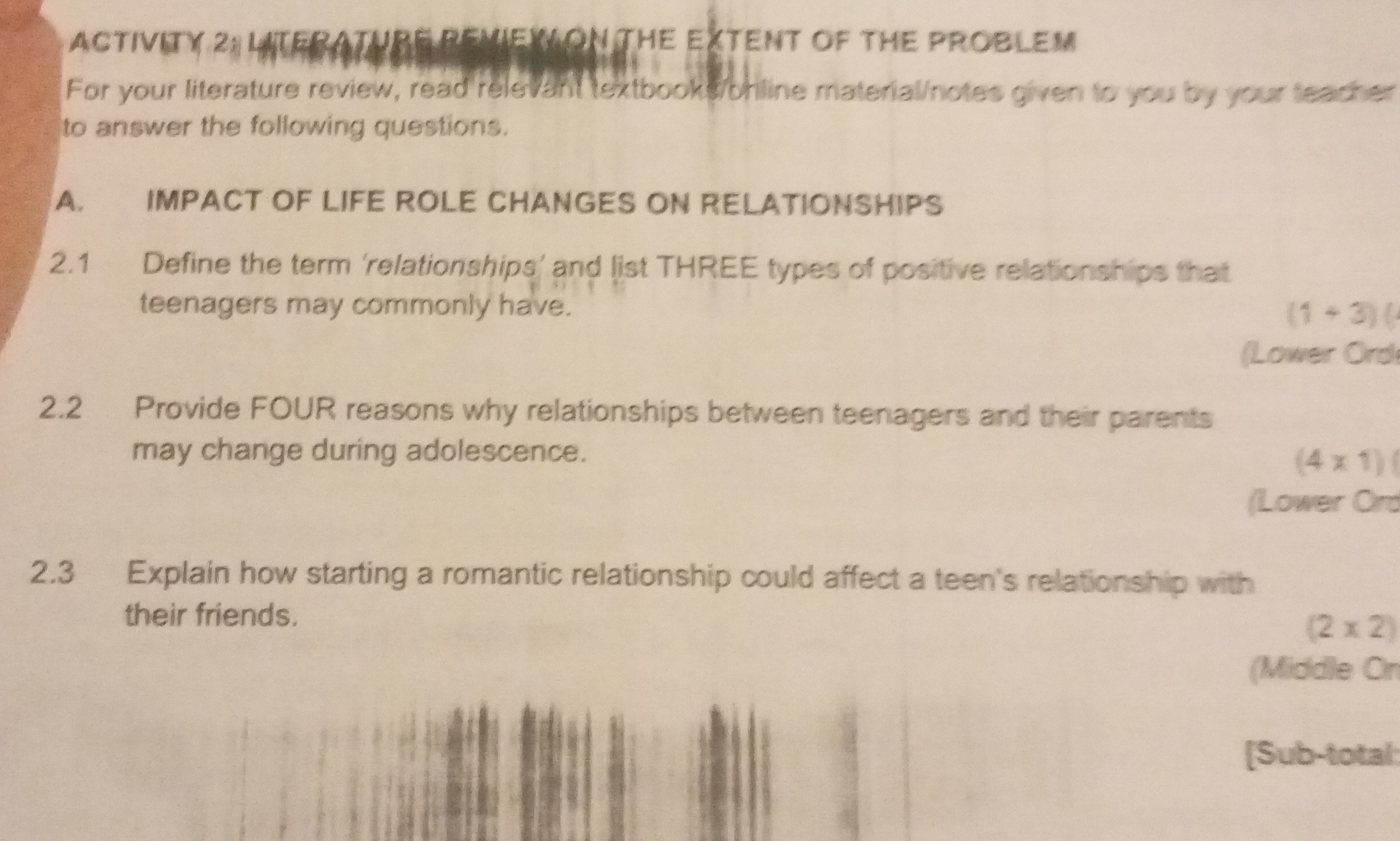 the question ACTIVITY 21 LITERATURE REVIEW ON THE