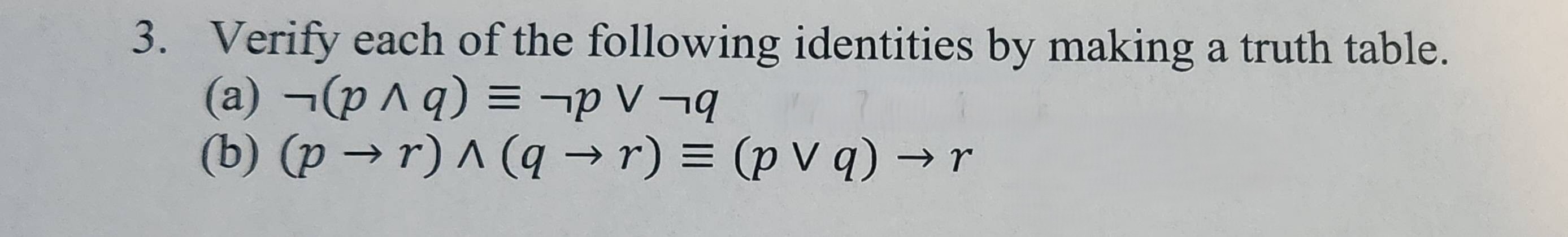 3. Verify each of the following identities by