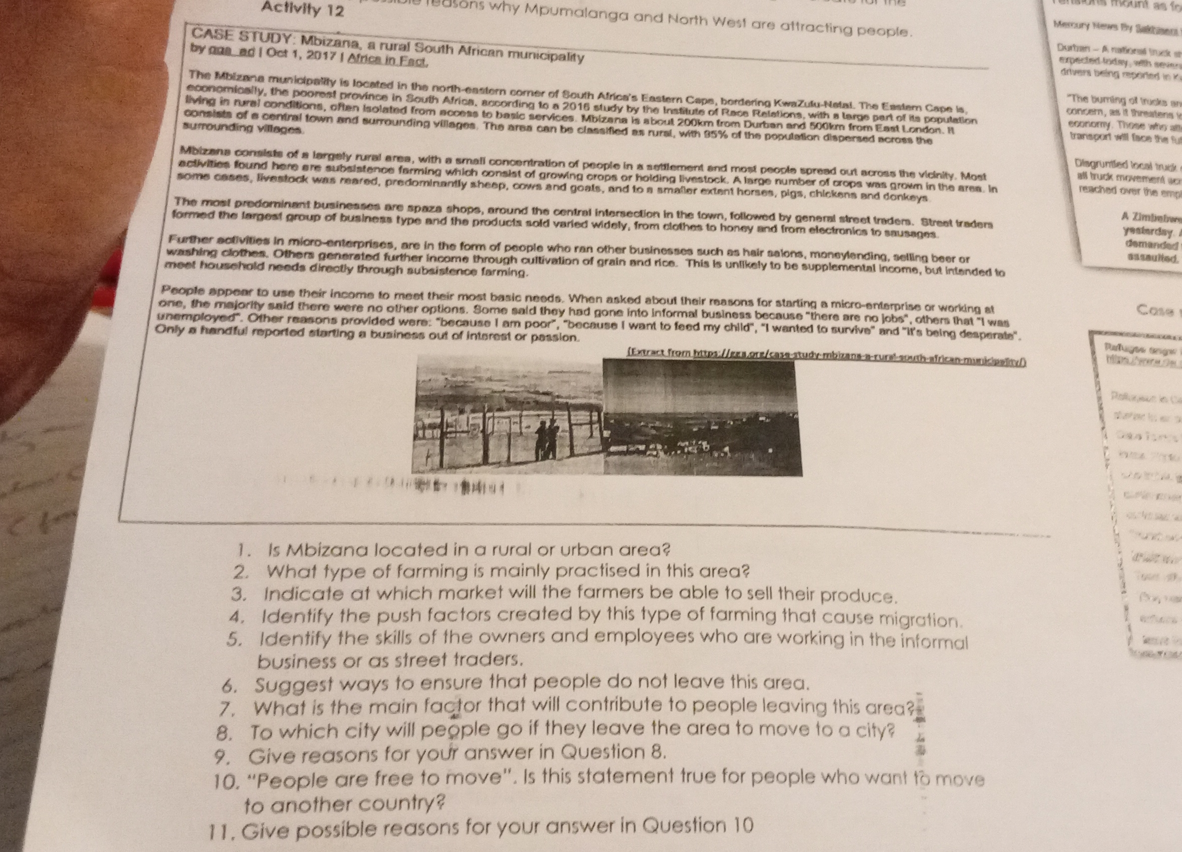 the question Activity 12 ons why Mpumalanga and