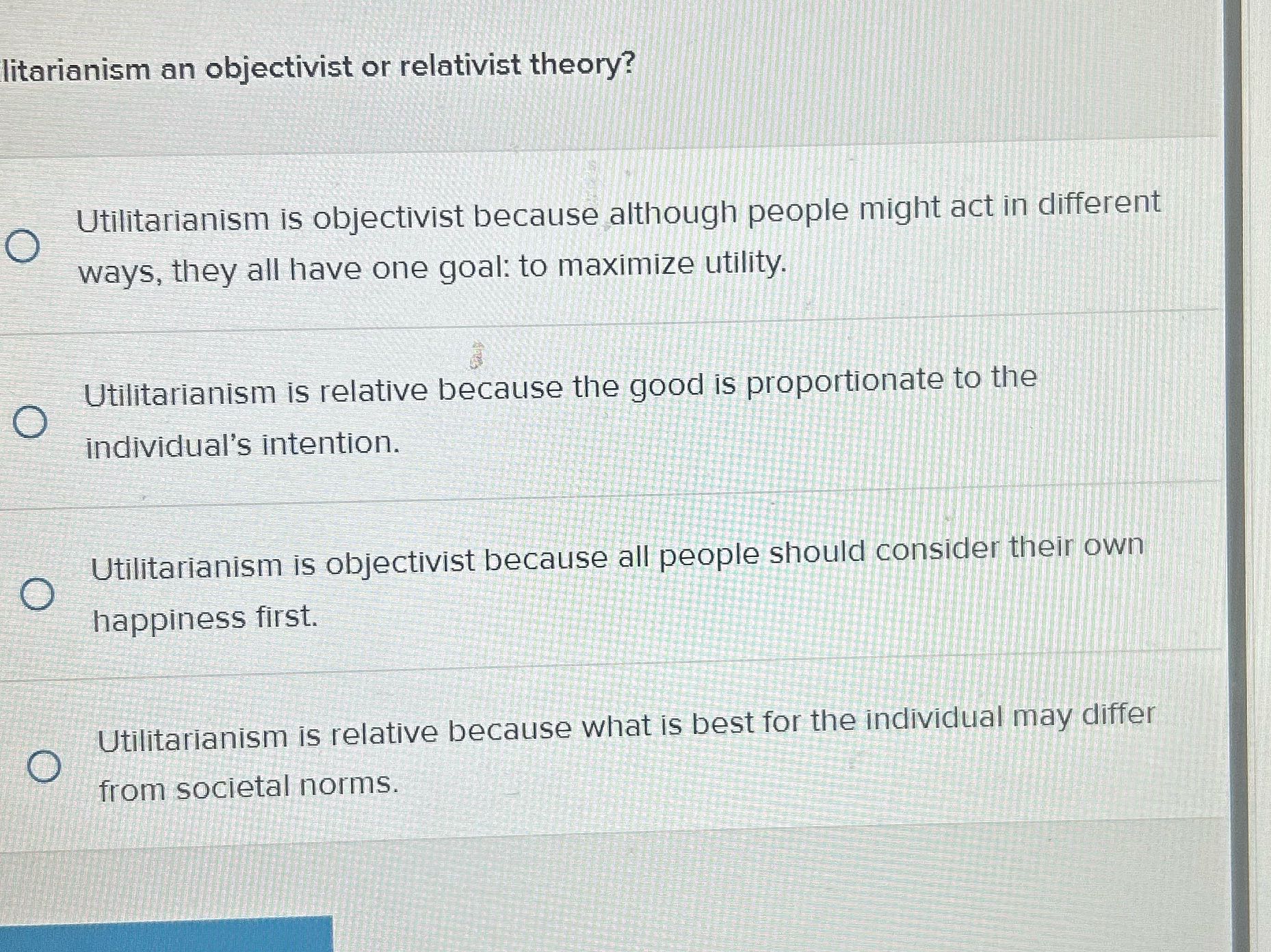 litarianism an objectivist or relativist theory?